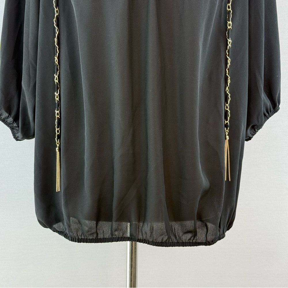 INC Black Off Shoulder Blouse with Gold Metallic Chain Embellishment - Picture 7 of 13